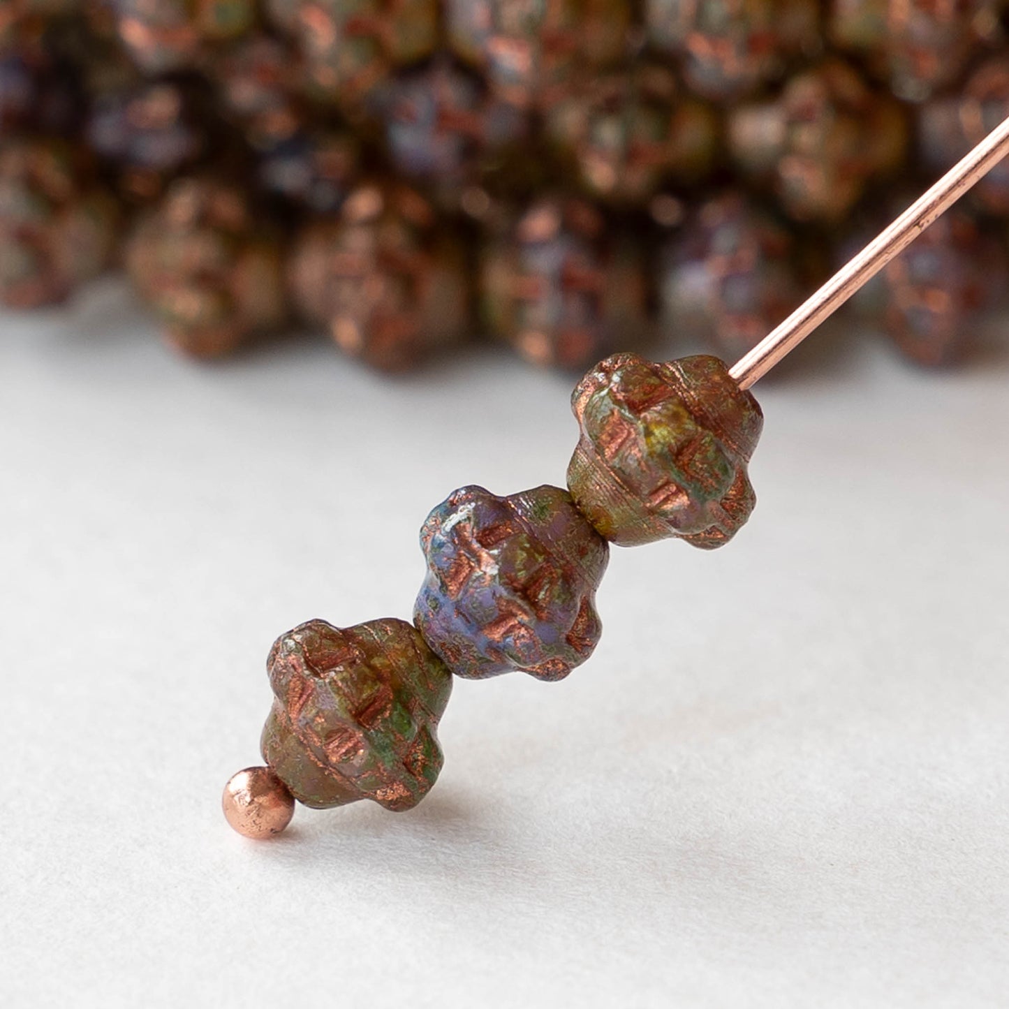 6mm Saturn Beads - Opaque Purple Green Picasso with Copper - 25 Beads