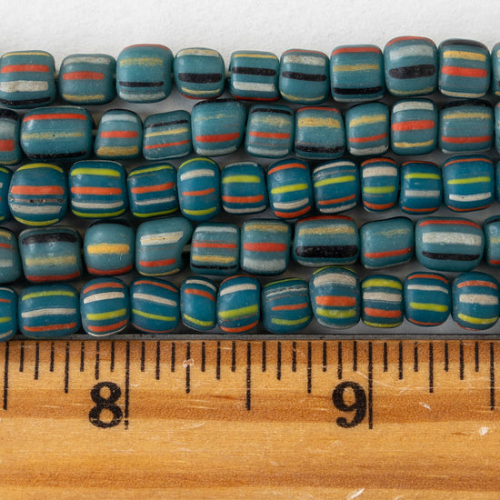 Java Trade Beads - Striped Turquoise - 12 Inches