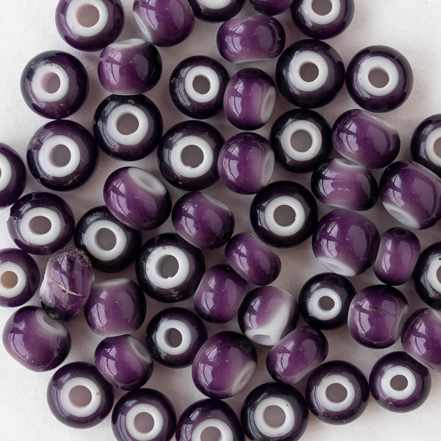 6mm Roundish Glass Beads - White Lined Amethyst - 30 beads