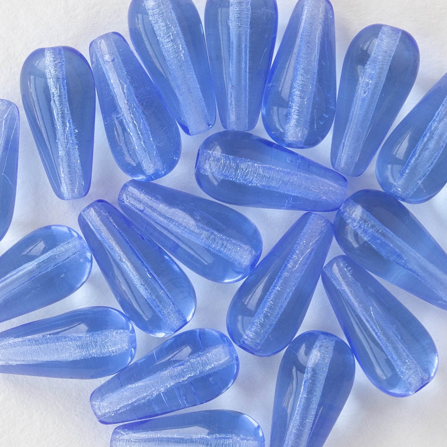 6x13mm Long Drilled Drops - Light Blue Glass Beads - 20 Beads