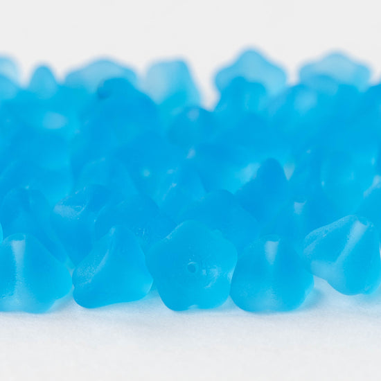 6x8mm Glass Flower Beads - Blue Aqua  Matte - 30