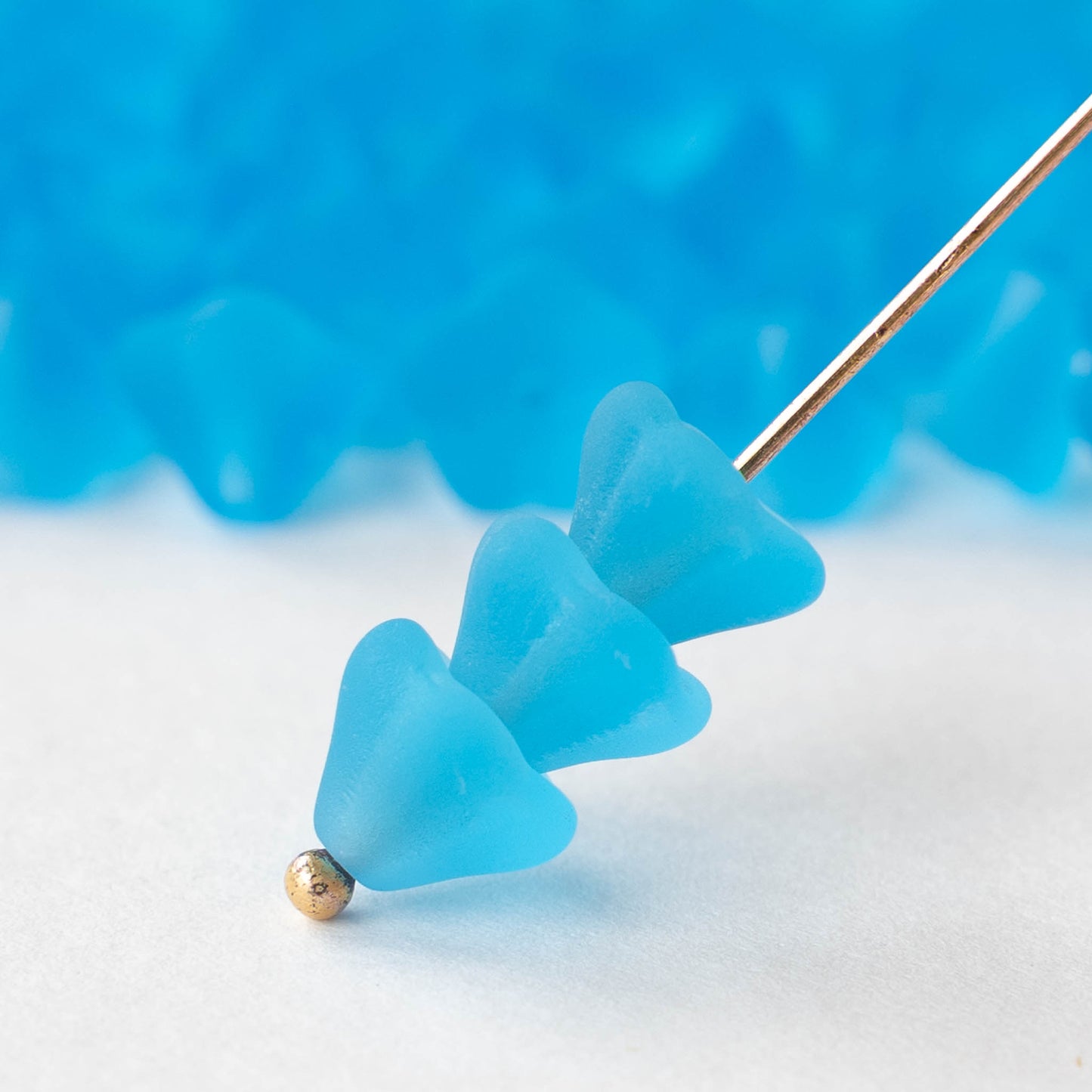 6x8mm Glass Flower Beads - Blue Aqua  Matte - 30