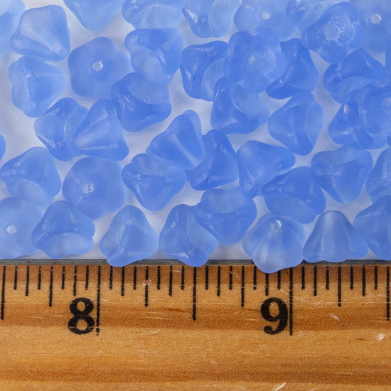 6x8mm Glass Flower Beads - Sapphire Blue Matte - 30