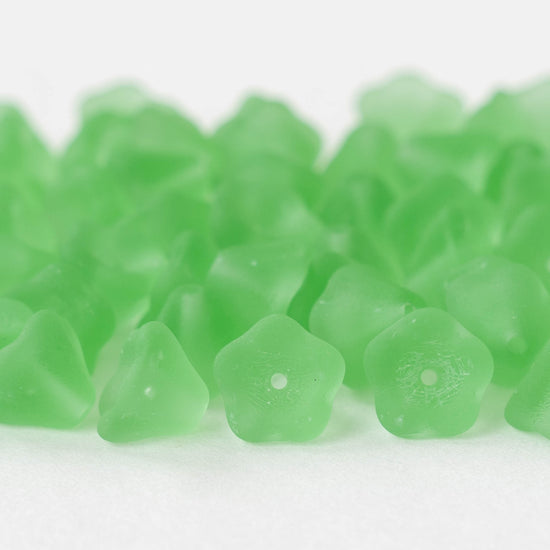 6x8mm Glass Flower Beads - Peridot Green Matte - 30