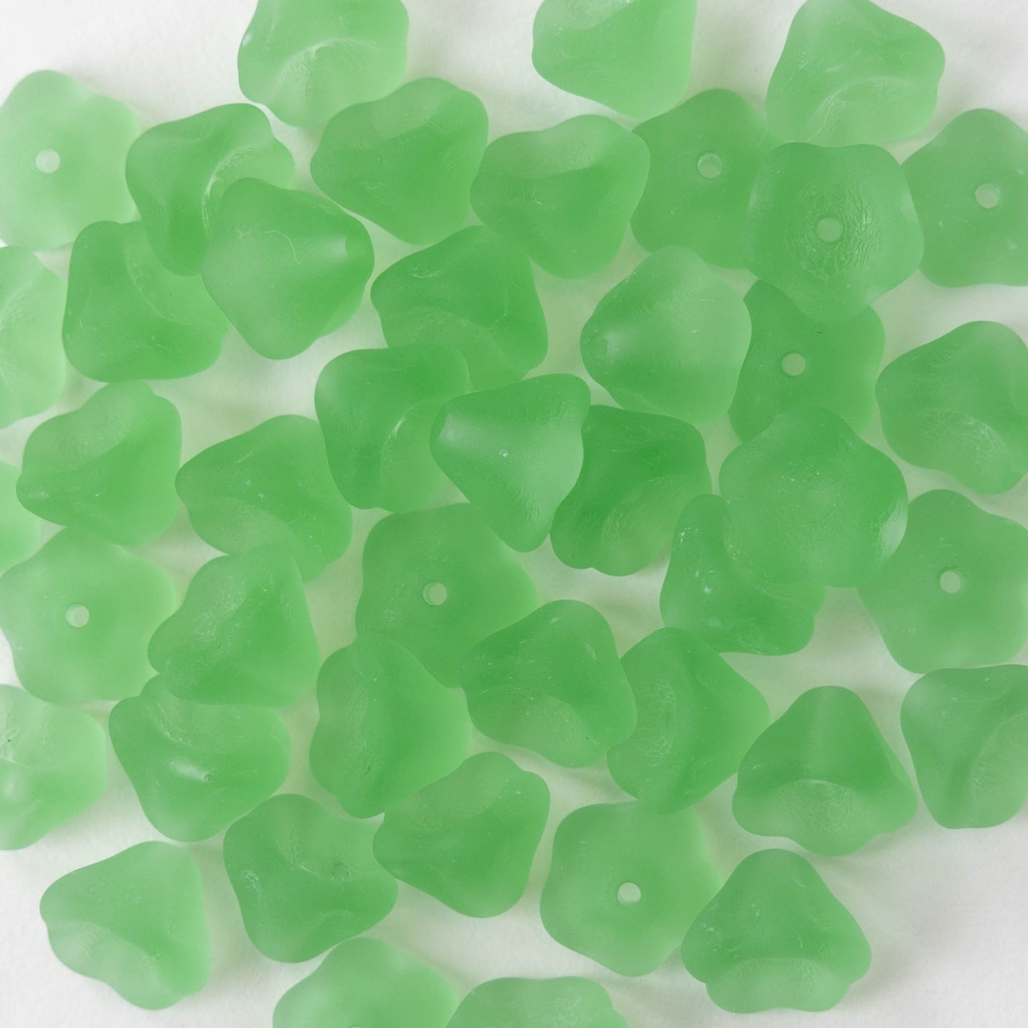 6x8mm Glass Flower Beads - Peridot Green Matte - 30