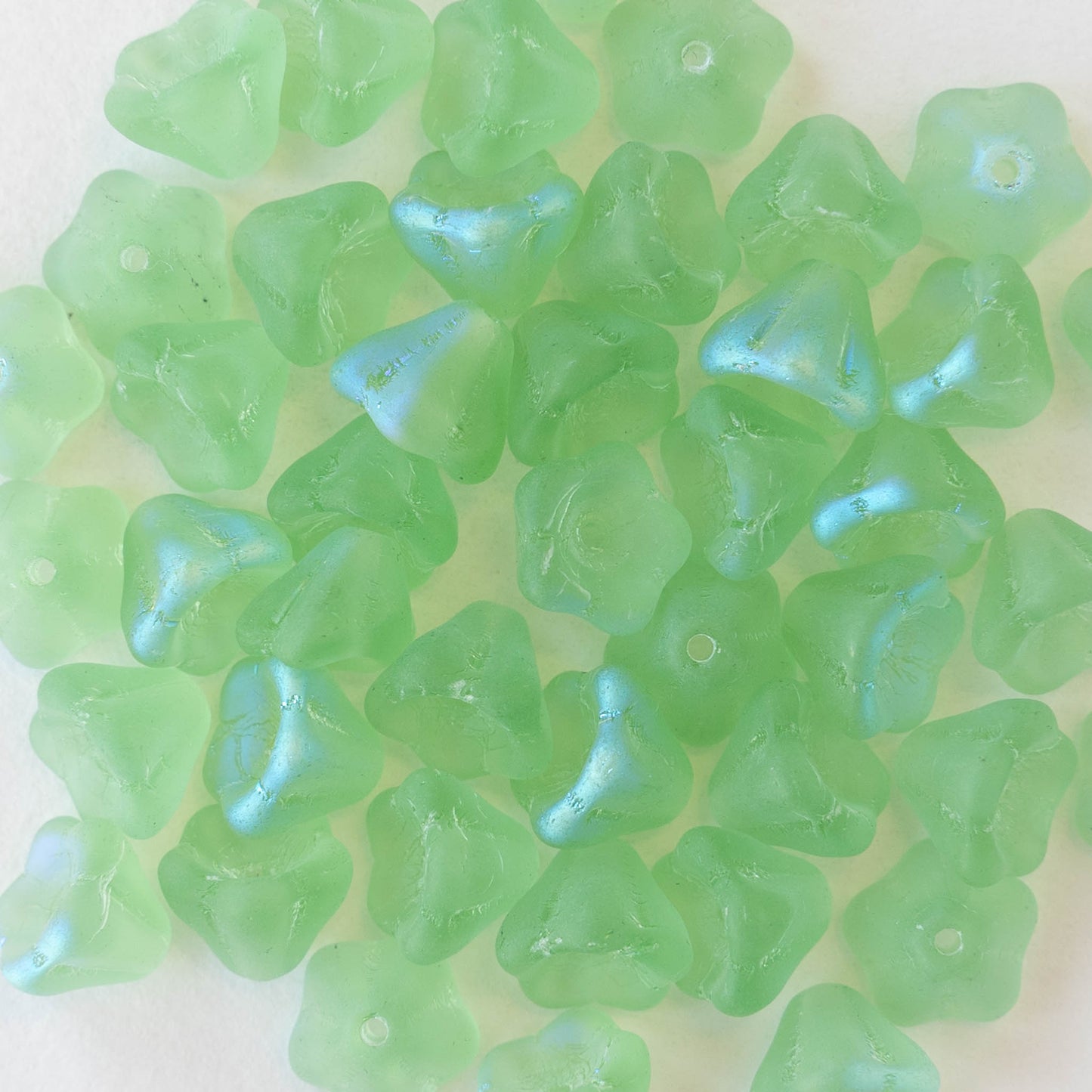 6x8mm Glass Flower Beads - Peridot Green Matte AB - 30