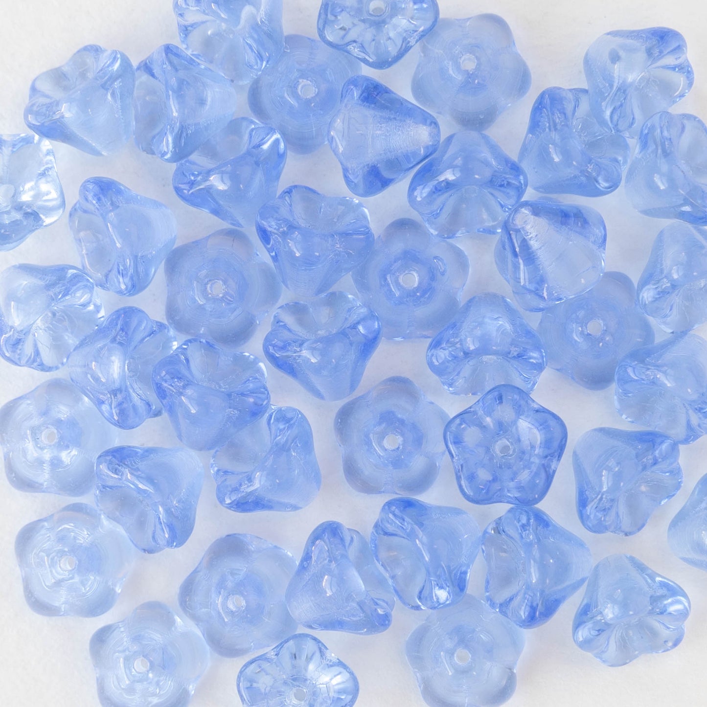 6x8mm Glass Flower Beads - Lt. Sapphire Blue - 30
