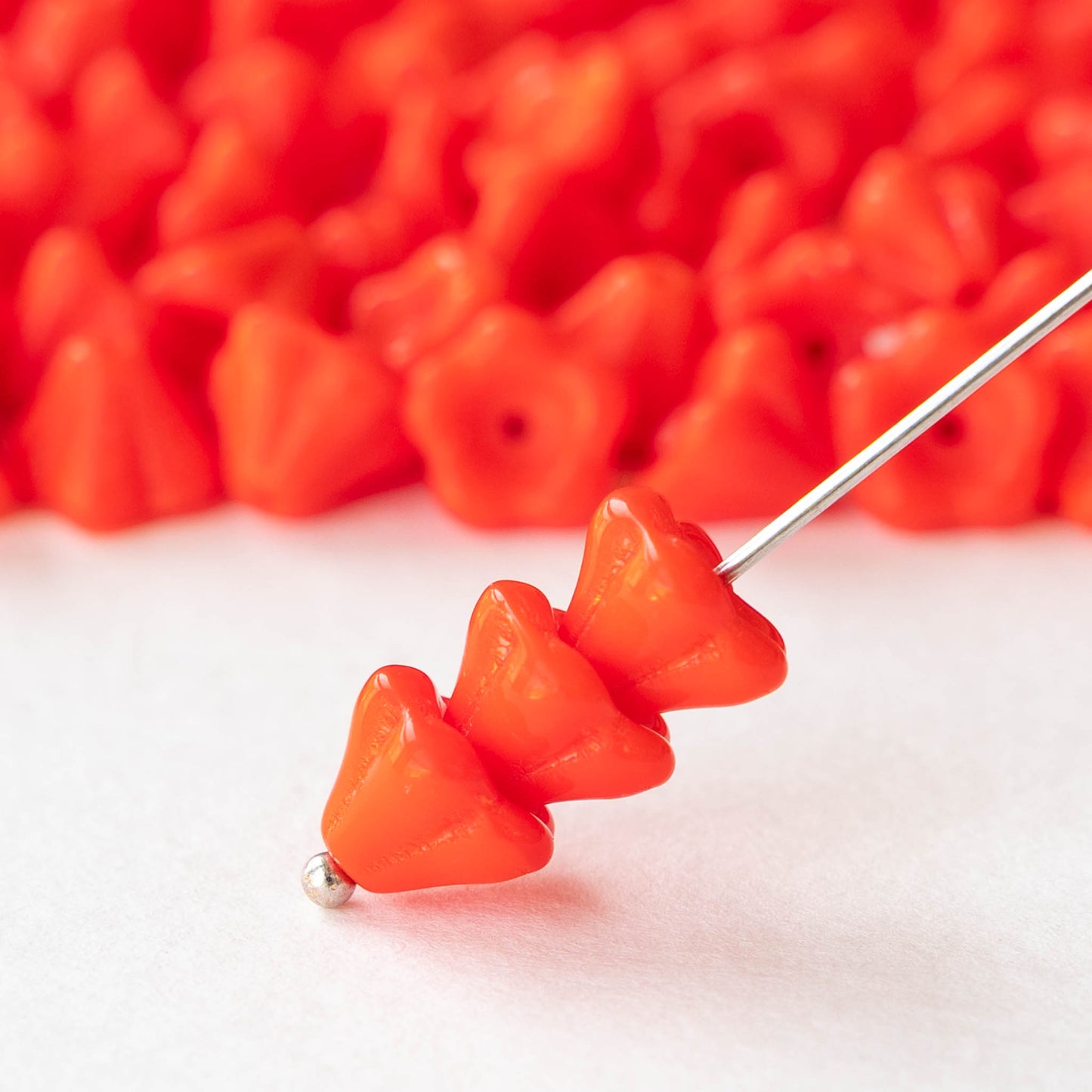 6x8mm Glass Flower Beads - Bright Orange - 30 beads