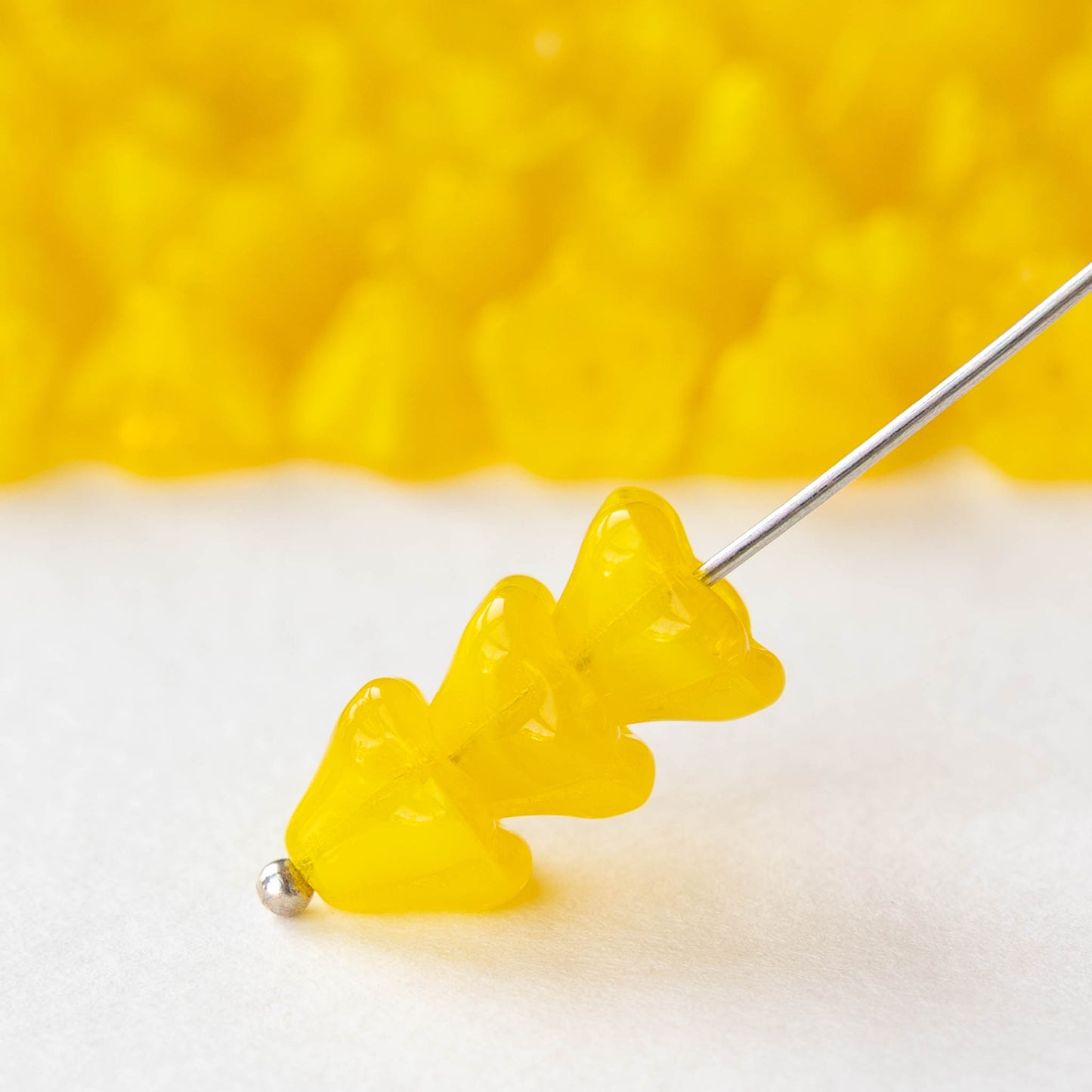 6x8mm Glass Flower Beads - Opaline Yellow - 30 beads
