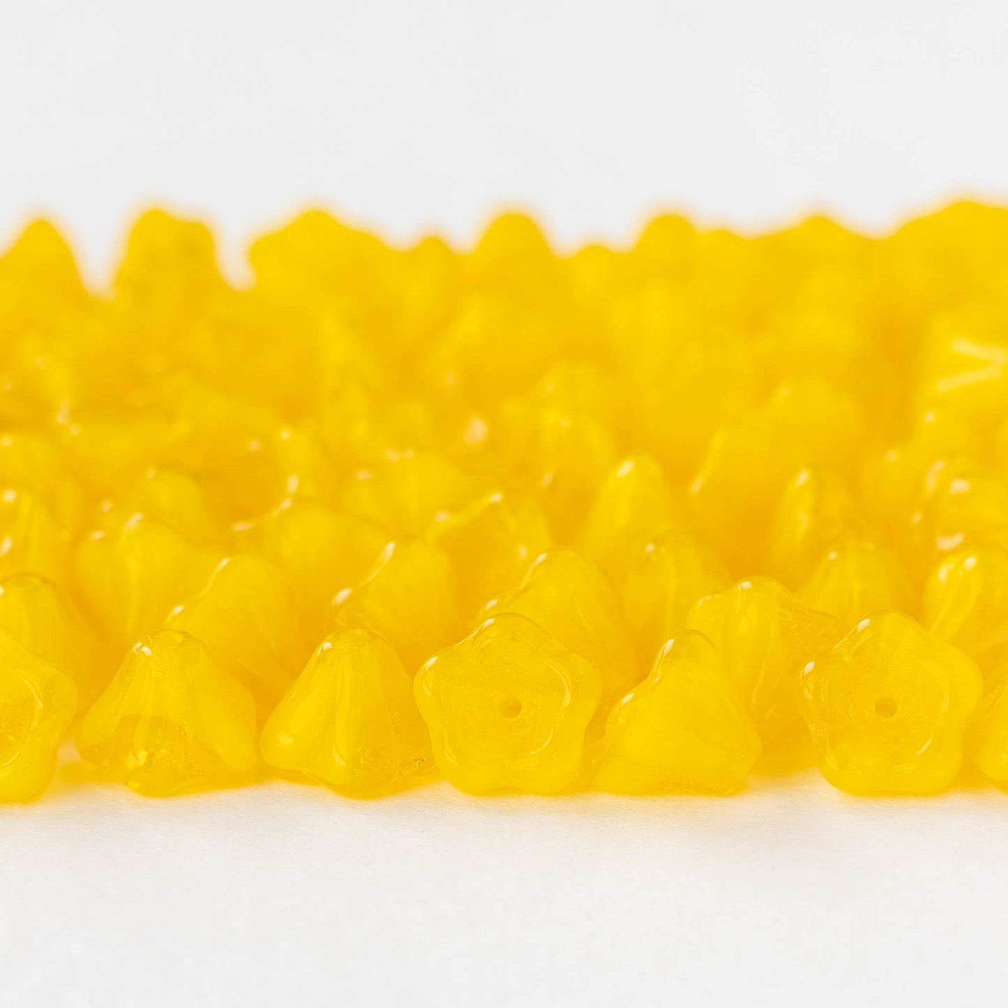 6x8mm Glass Flower Beads - Opaline Yellow - 30 beads