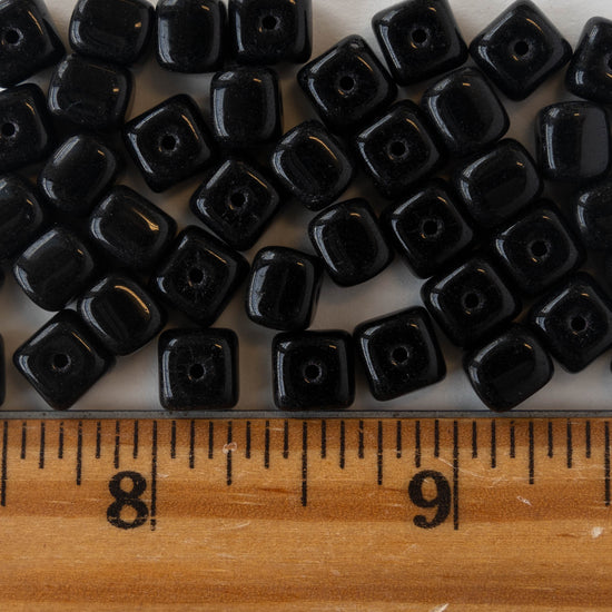 6x9mmmm Glass Cube Beads - Opaque Black - 30 beads