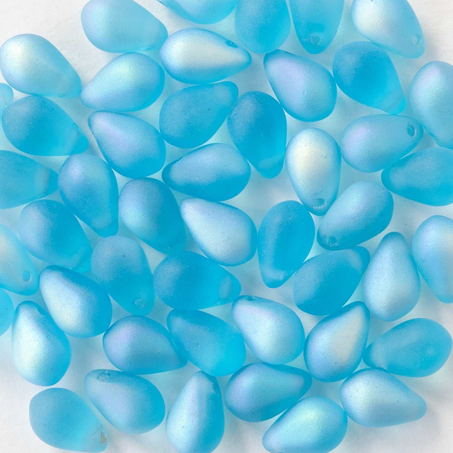 6x9mm Glass Teardrop Beads - Matte Aqua AB - 50 Beads