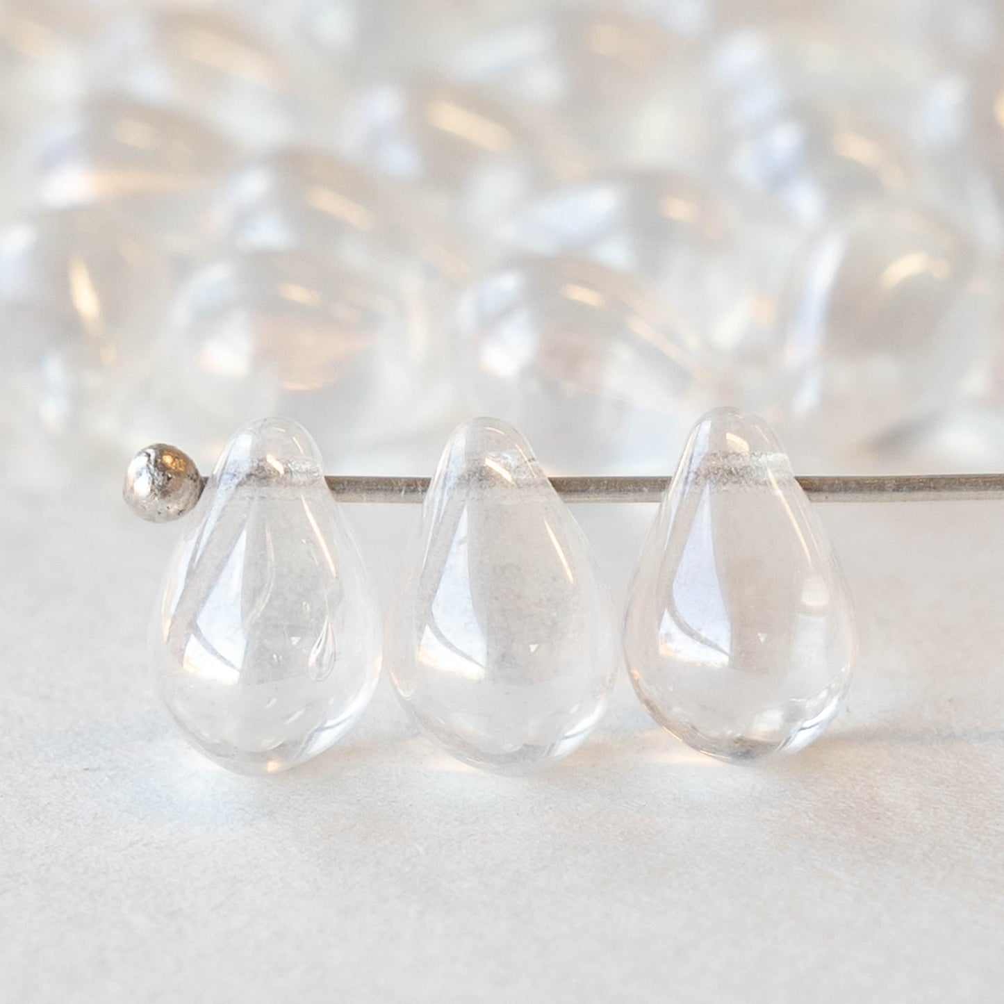 6x9mm Glass Teardrop Beads -Crystal - 50 Beads