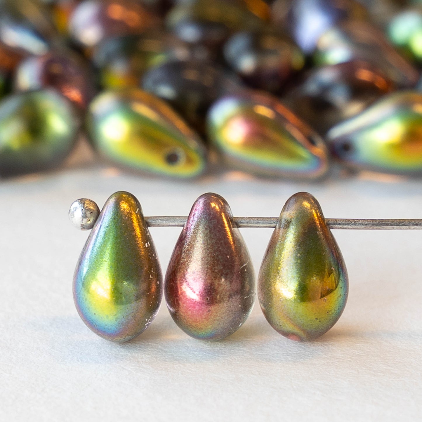 6x9mm Glass Teardrop Beads - Crystal Magic Apple - 25 Beads