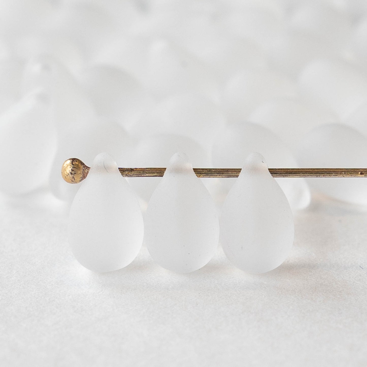 6x9mm Glass Teardrop Beads - Crystal Matte - 50 Beads