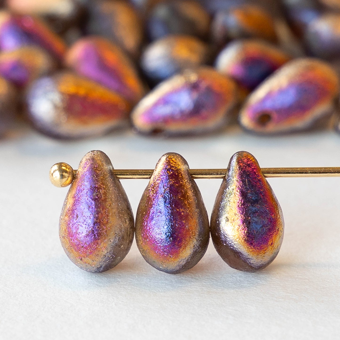 6x9mm Glass Teardrop Beads - Etched Crystal Full Sliperit - 20 Beads