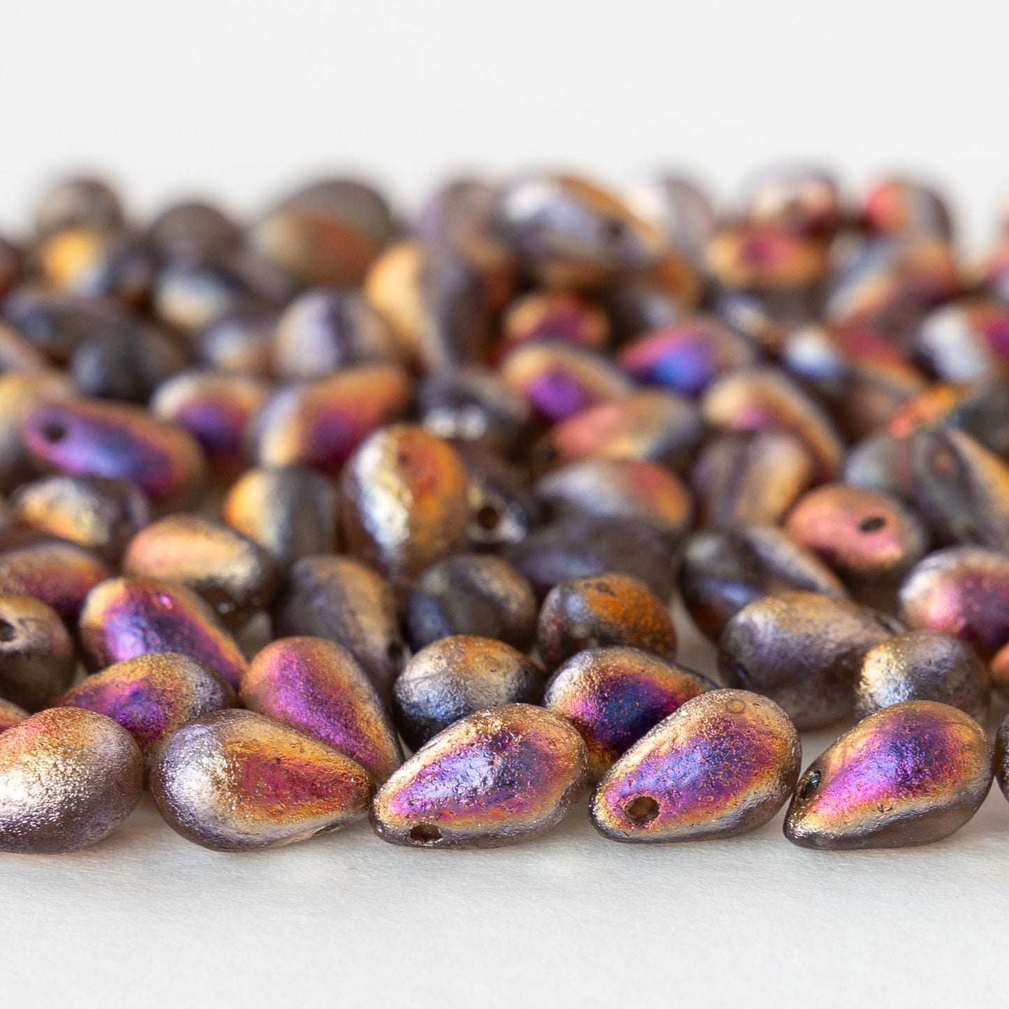 6x9mm Glass Teardrop Beads - Etched Crystal Full Sliperit - 20 Beads