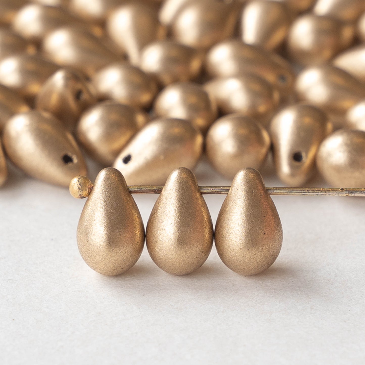6x9mm Glass Teardrop Beads - Gold Matte - 50 Beads