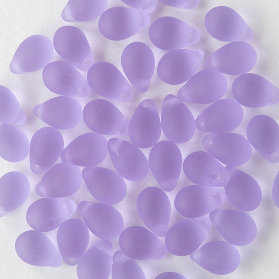 6x9mm Glass Teardrop Beads - Matte Lilac - 25 Beads