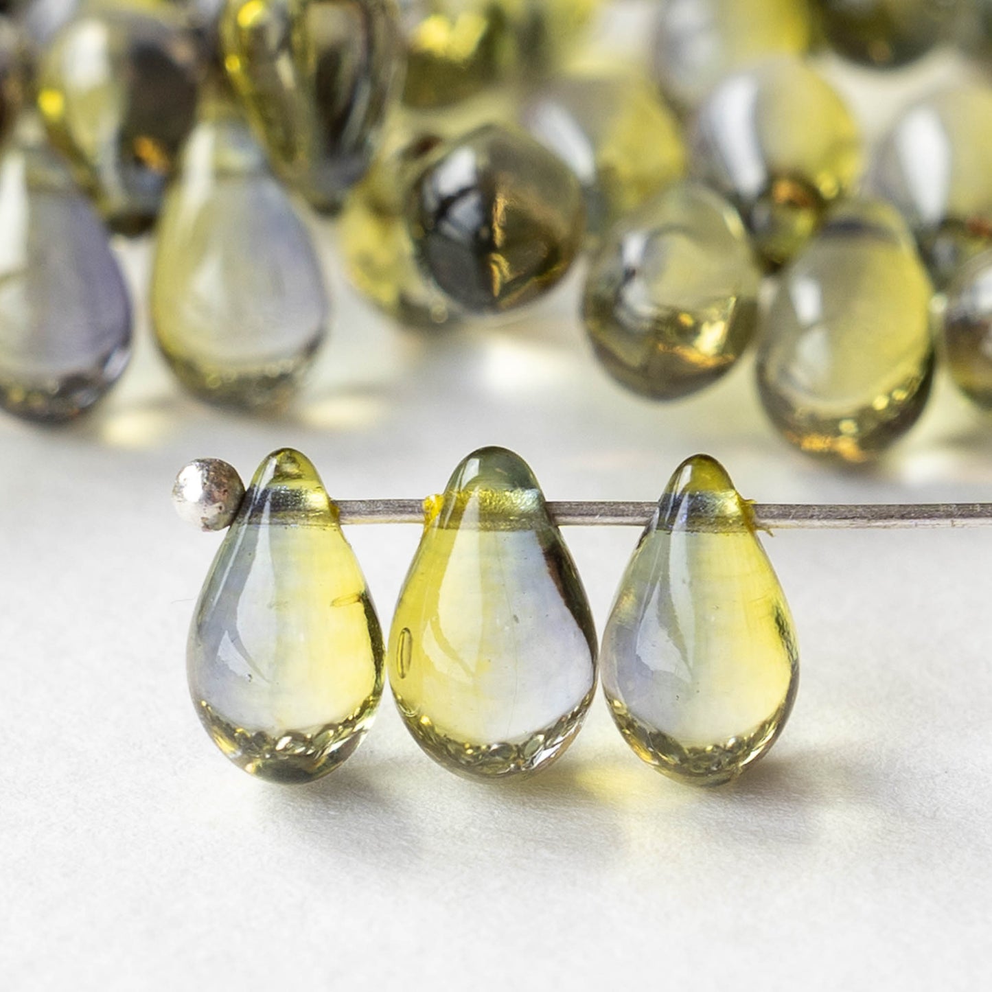 6x9mm Glass Teardrop Beads - Blue Green Mix - 60 Beads