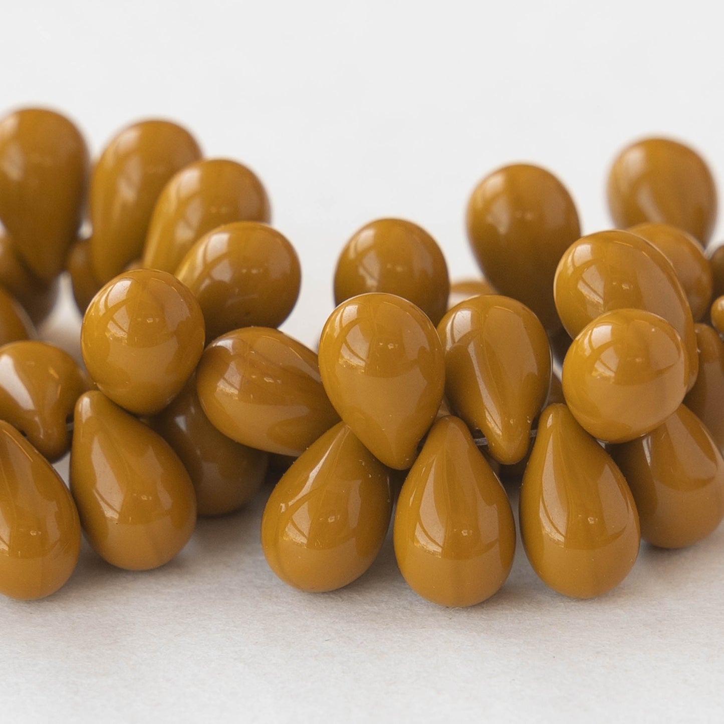 6x9mm Glass Teardrop Beads - Opaque Ochre - 25 Beads