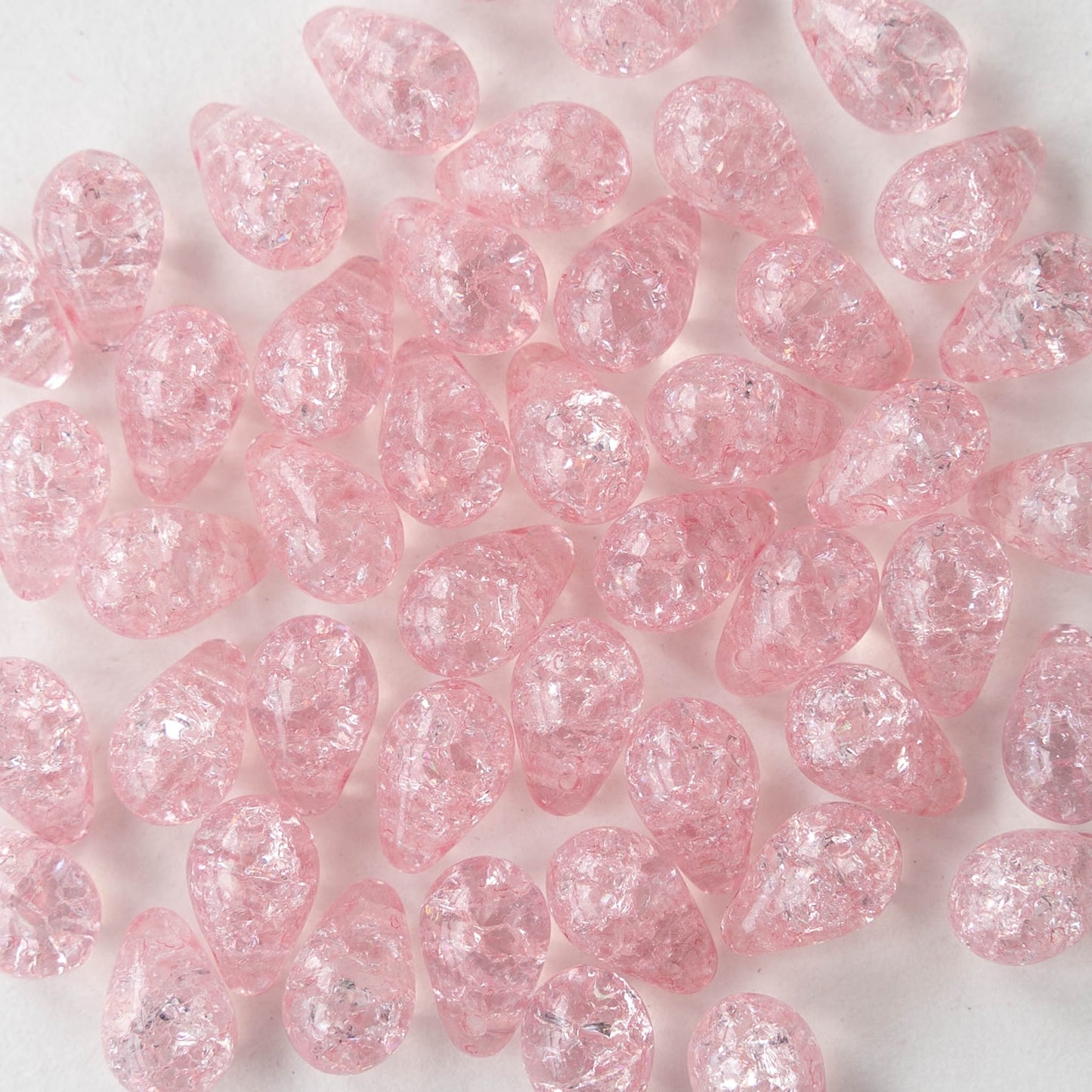 6x9mm Glass Teardrop Beads - Pink Rose Crackle  - 50 Beads