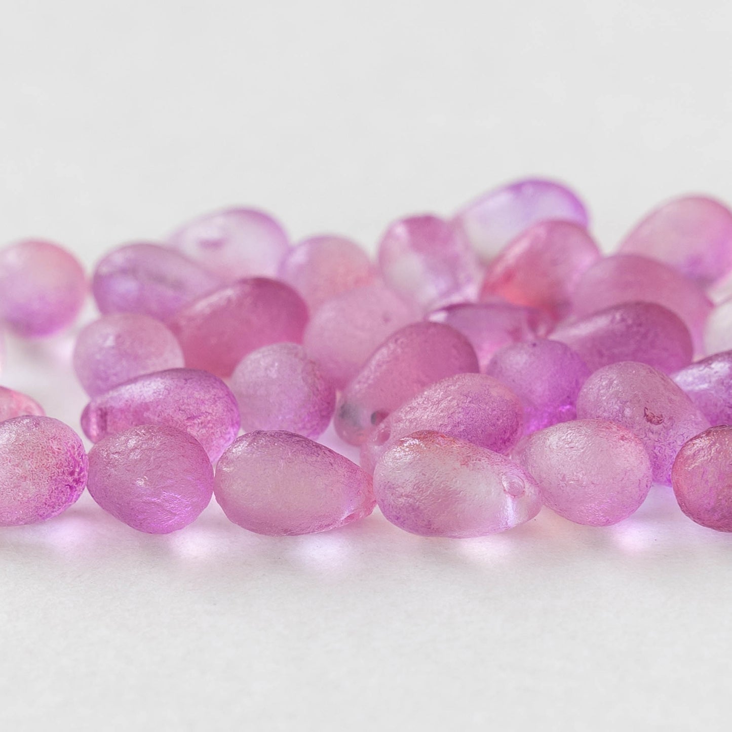 6x9mm Glass Teardrop Beads - Etched Pink - 30 Beads
