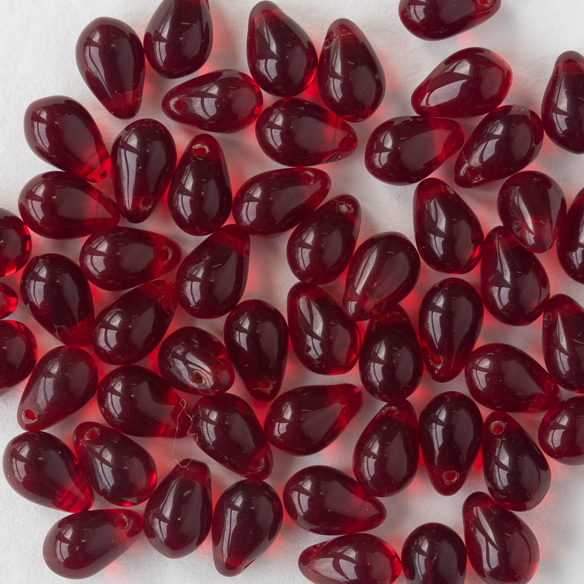 6x9mm Glass Teardrop Beads Transparent Dark Red 50 Beads funkyprettybeads