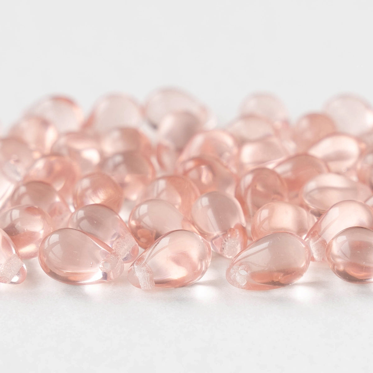 Czech Glass Beads - 50 Pieces, 6x9mm Teardrop Shape, Light Pink Rosaline (70120)