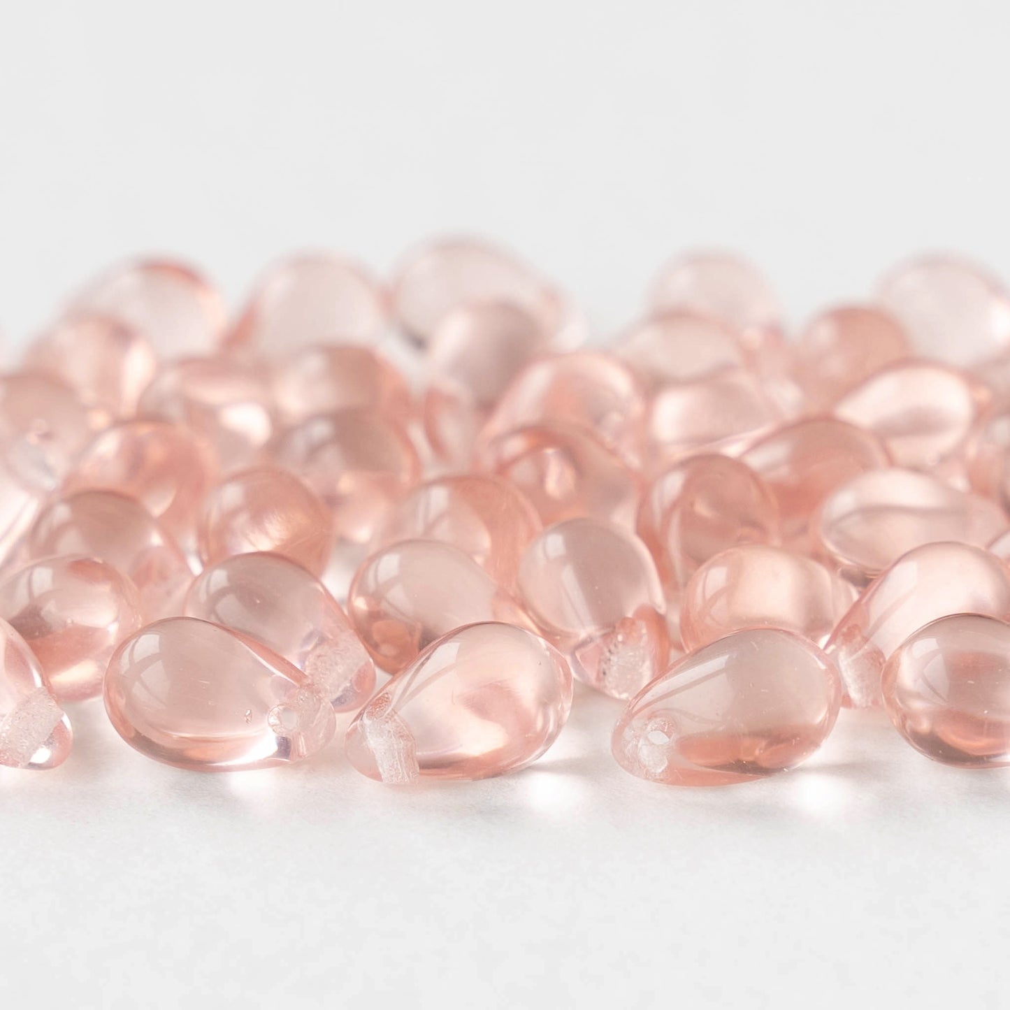 6x9mm Glass Teardrop Beads - Transparent Rosaline - 50 beads