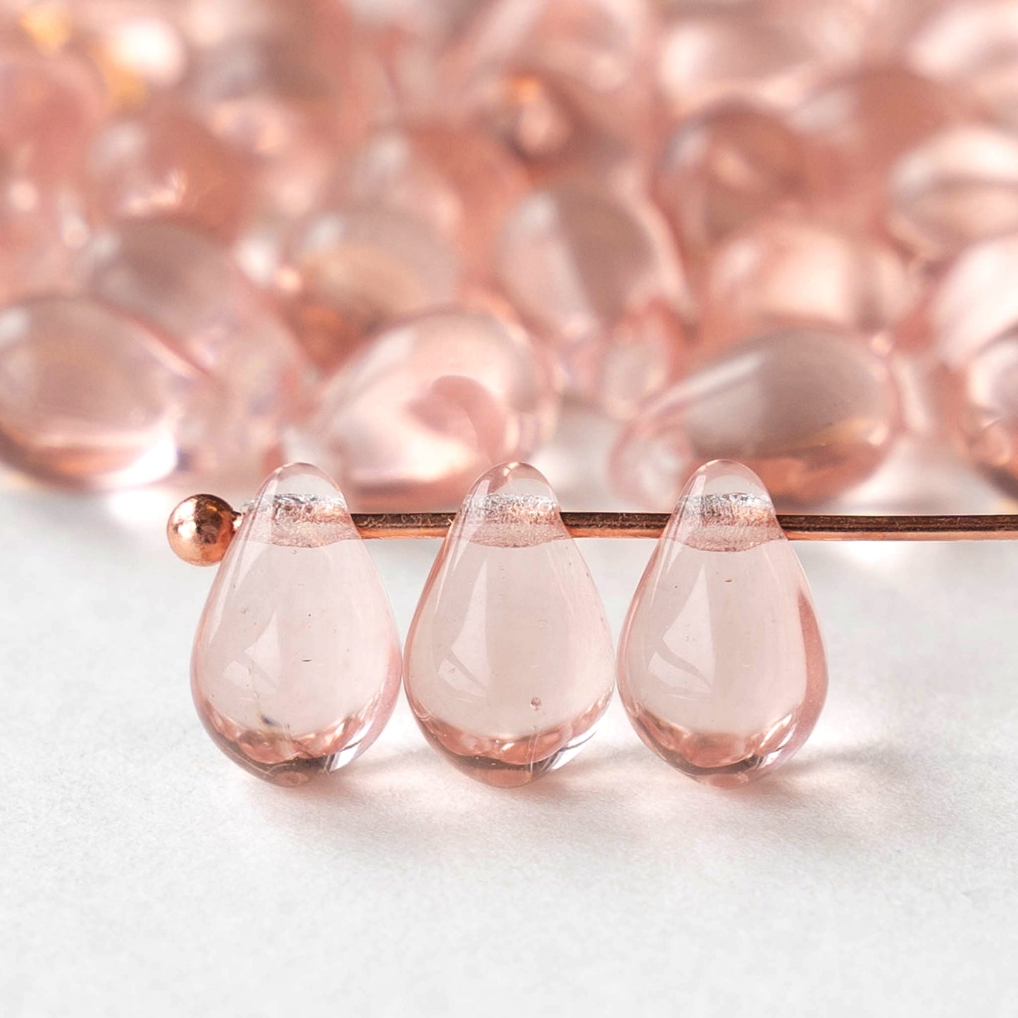 6x9mm Glass Teardrop Beads - Transparent Rosaline - 50 beads