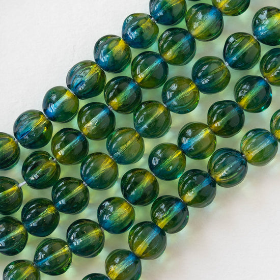 7mm Melon Bead - Green Blue Yellow Mix - 25 Beads