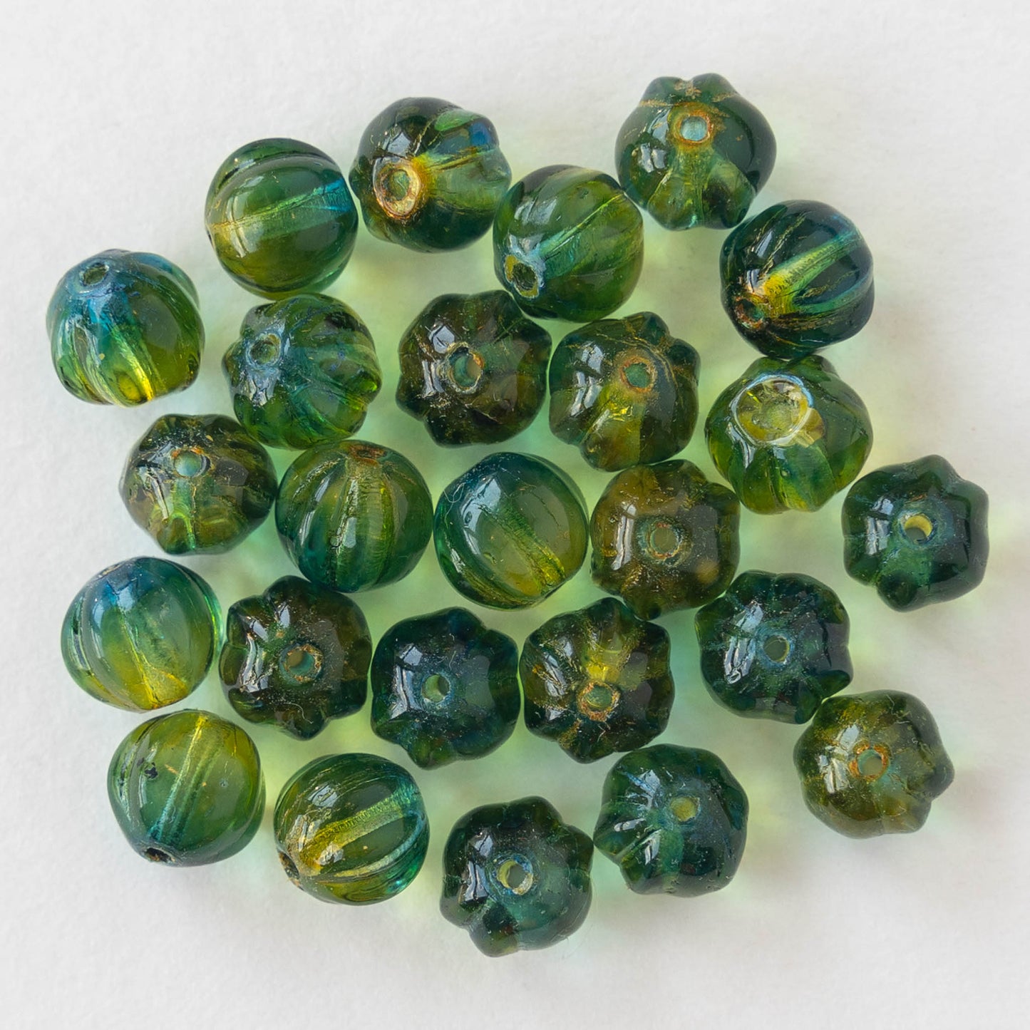 7mm Melon Bead - Green Blue Yellow Mix - 25 Beads