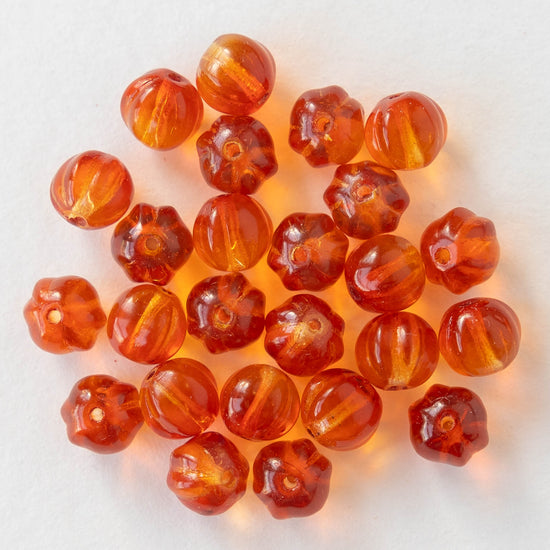 7mm Melon Bead - Orange Yellow Mix - 25 Beads