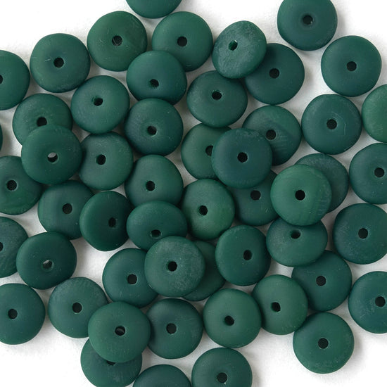 7mm Rondelle Beads - Dark Teal Green Matte - 50 Beads