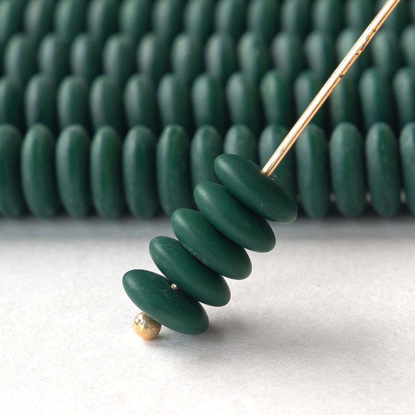 7mm Rondelle Beads - Dark Teal Green Matte - 50 Beads