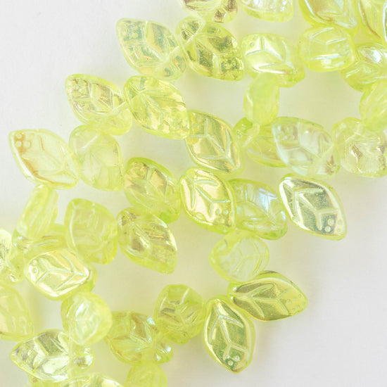 12mm Glass Leaf Beads - Jonquil AB - 25 leaves