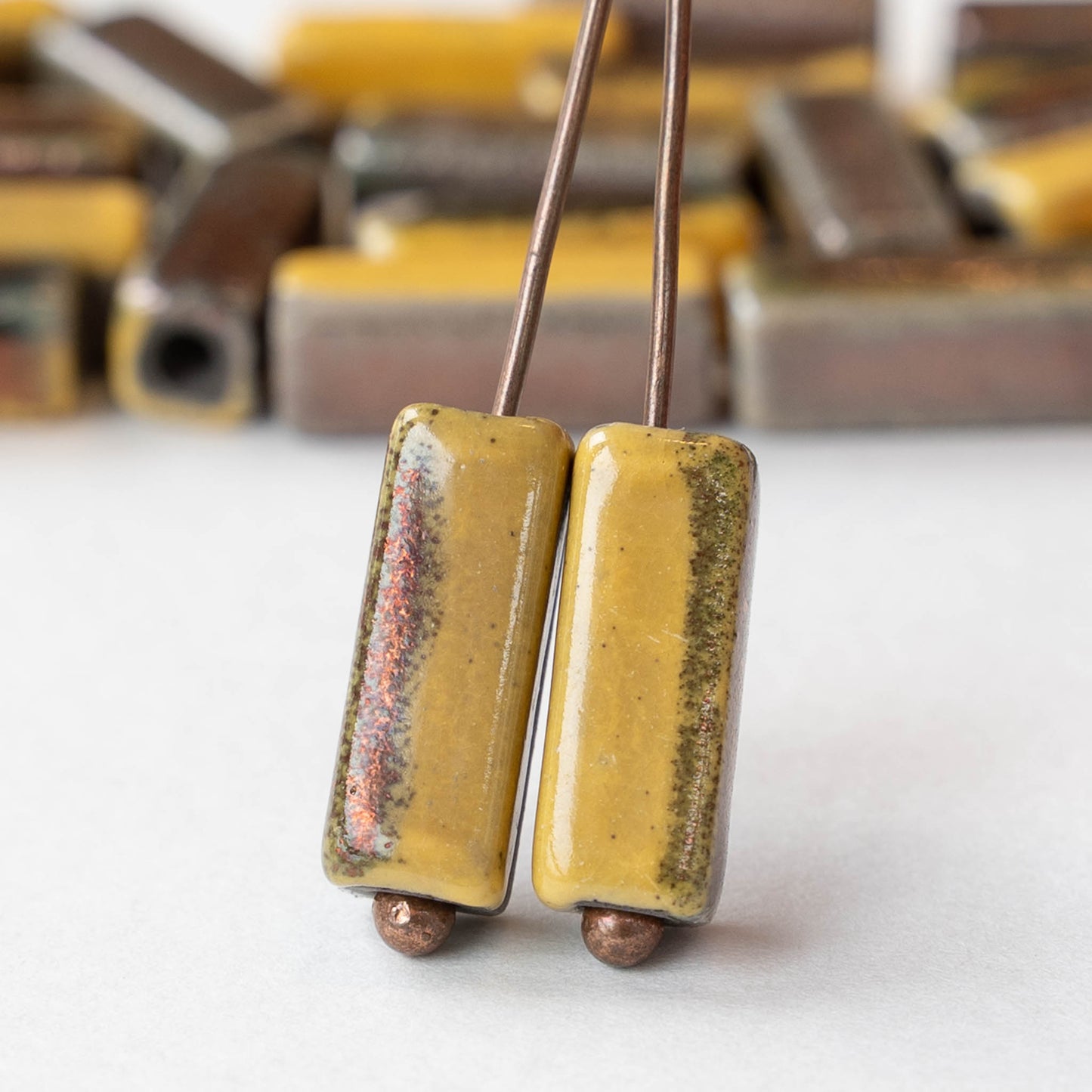 7x17mm Ceramic Rectangle Tube Beads - Bronze Ochre - 2 or 6 beads