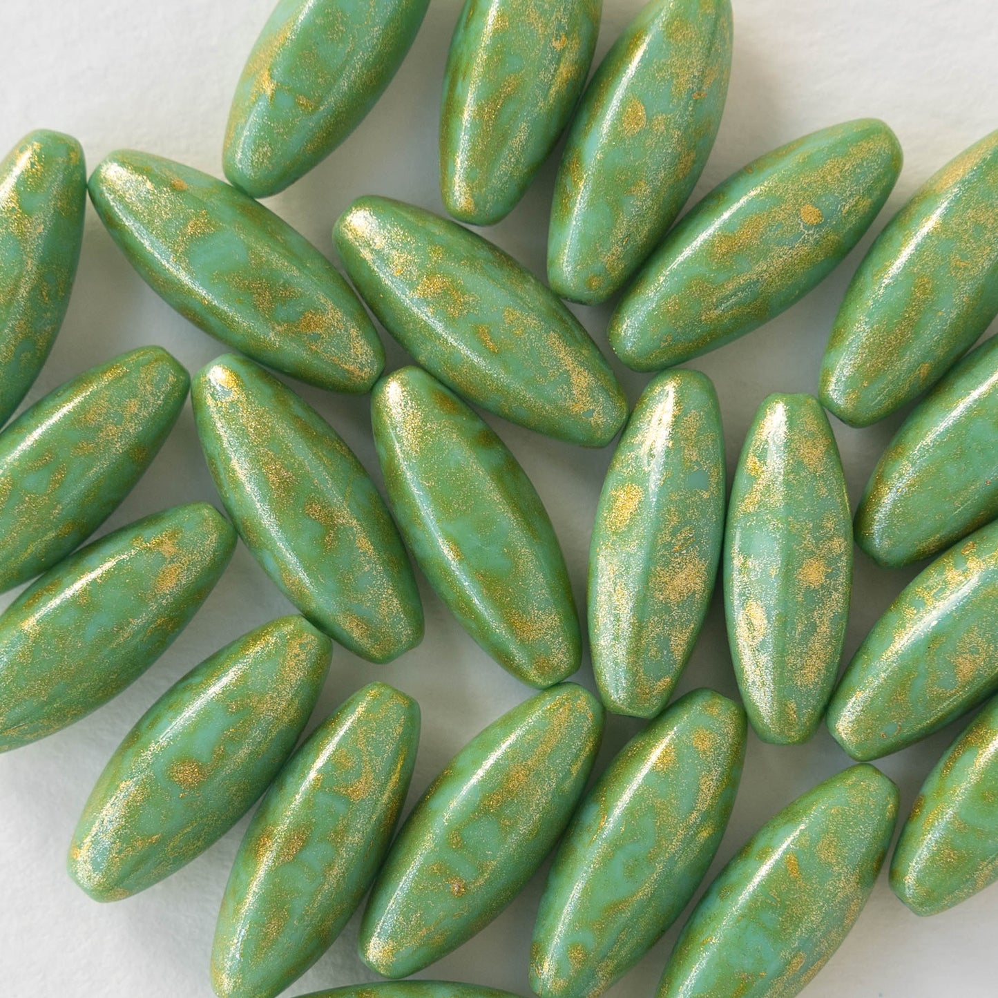 19mm Tapered Tube Beads - Turquoise with Gold Dust - 10