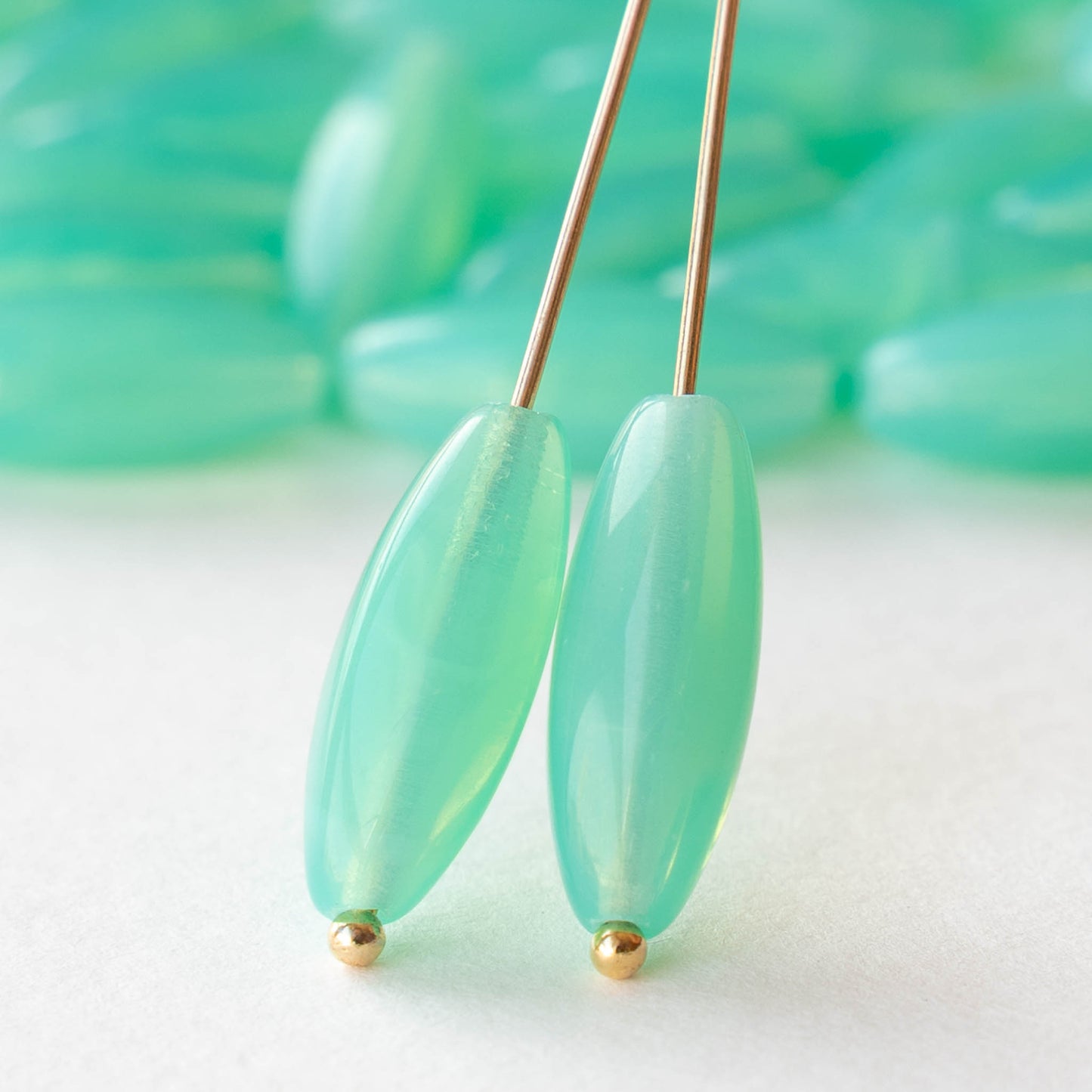 7x18mm Glass Oval Beads - Seafoam Opaline - 10 or 20 beads