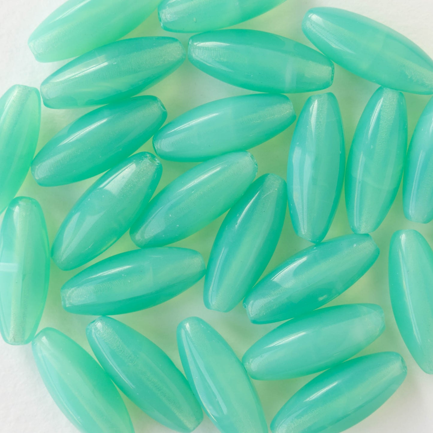 7x18mm Glass Oval Beads - Seafoam Opaline - 10 or 20 beads
