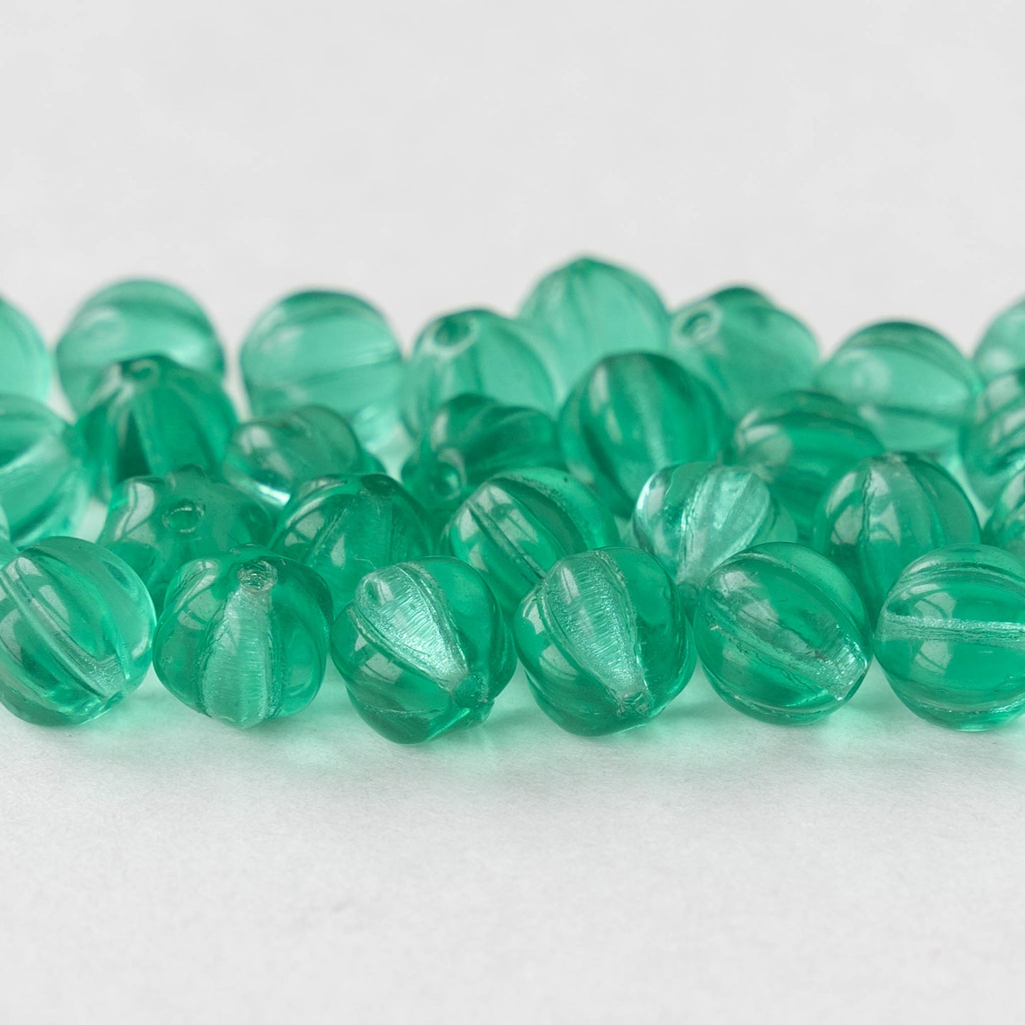 8mm Glass Melon Beads - Green- 50 beads