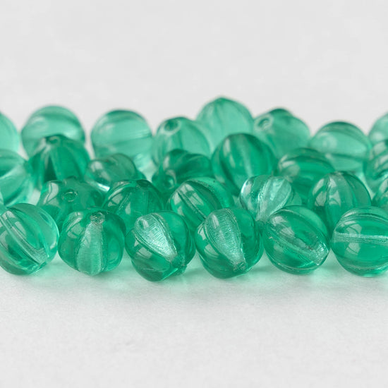 8mm Glass Melon Beads - Green- 50 beads