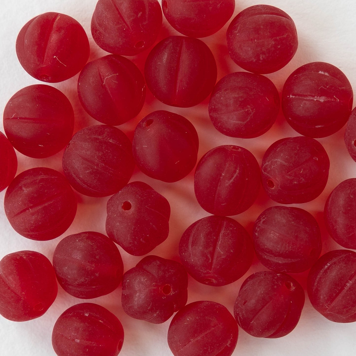 8mm Glass Melon Beads - Red Matte - 20 Beads