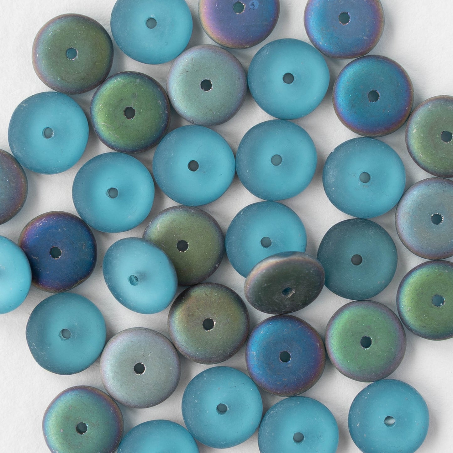 8mm Glass Rondelle Bead - Matte Aqua Vitrail - 50 Beads