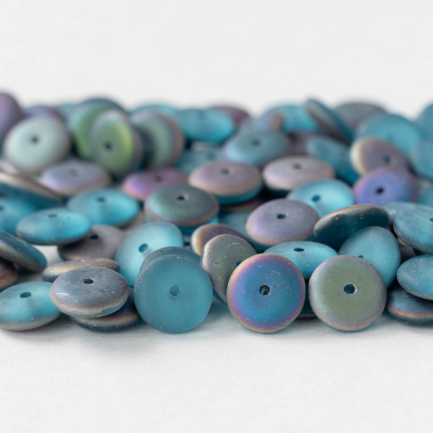 8mm Glass Rondelle Bead - Matte Aqua Vitrail - 50 Beads