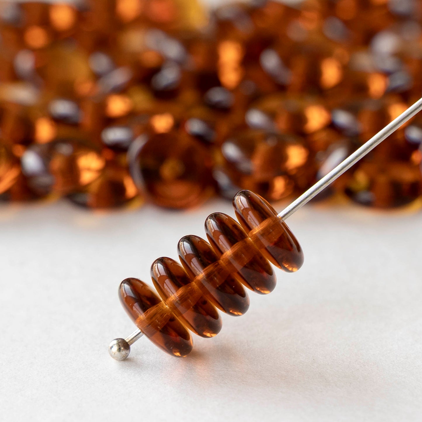 8mm Glass Rondelle Beads - Dark Amber - 30 Beads