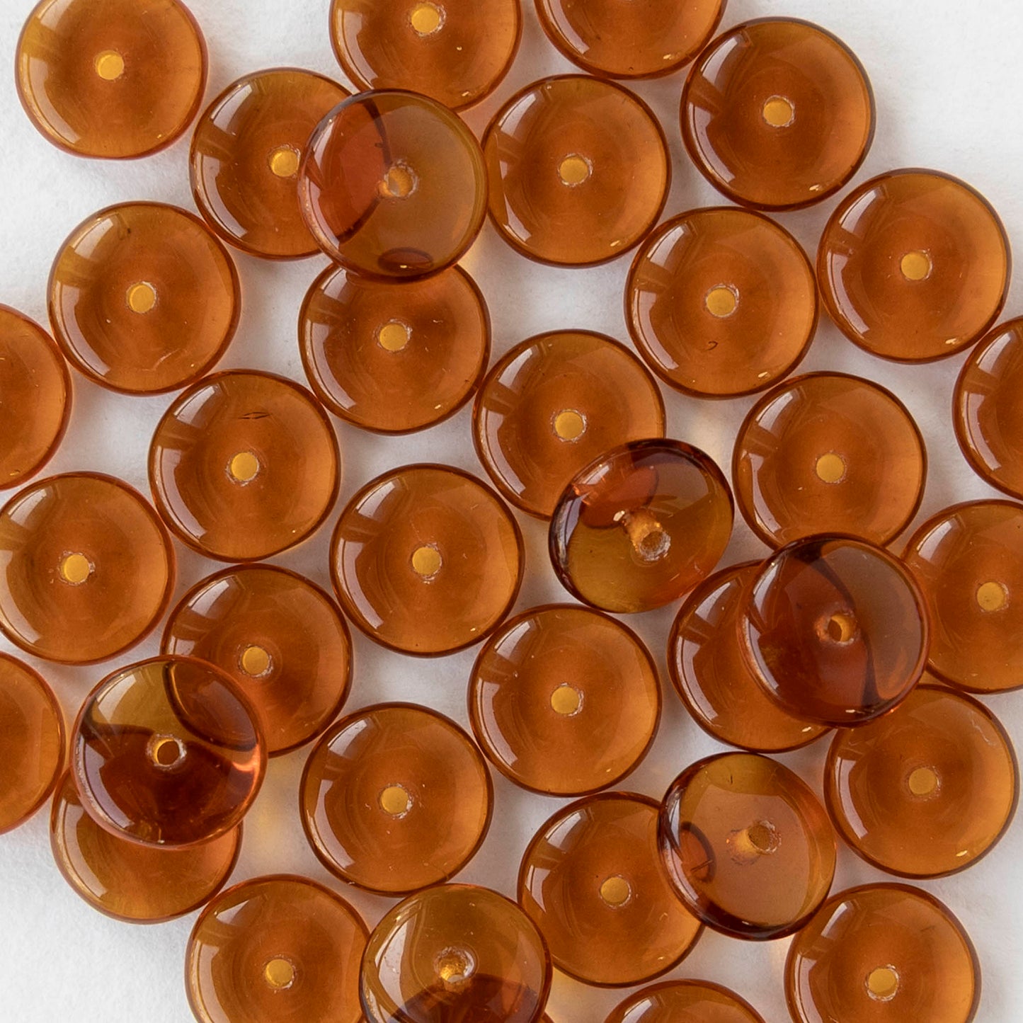 8mm Glass Rondelle Beads - Dark Amber - 30 Beads