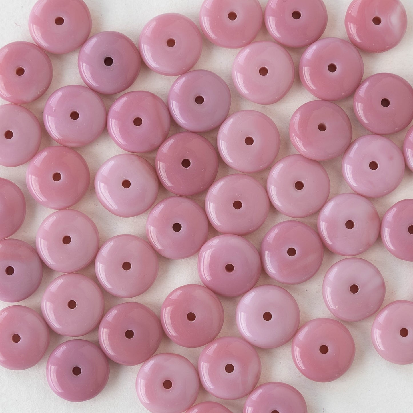 8mm Glass Rondelle Beads - Opaque Pink - 30 Beads