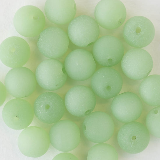 10mm Frosted Glass Rounds - Opaque Celadon Green - 21 beads